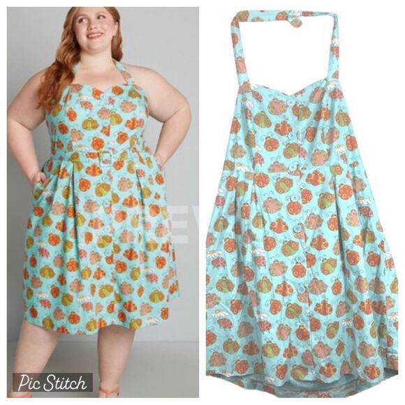 ModCloth x Marisol Muro Wm’s Sz XXL Blue Ladybug Aligned Destiny Fit Flare Dress - Picture 1 of 8